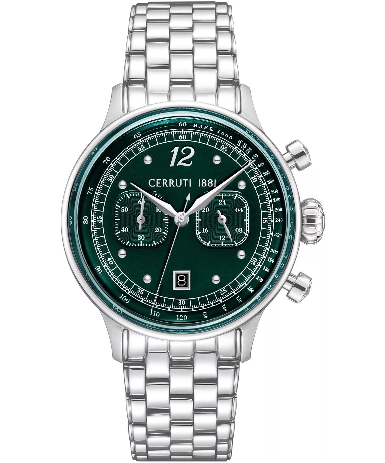 Cerruti 1881 Dervio Chronograph Gents Green Enamel Dial Stainless Steel Watch | departure-to-desk | Fashion Watches | Men | Mens | Mens Watches | new-season-2025 | Watch | Watches