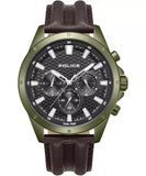 Police Malawi Men's Gray Dial Chronograph Dual Time Watch Police watch with brown leather strap and green case 
