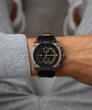 Police Norwood Dual Time Men's Watch - Gray Steel - Black Leather Strap - PEWGF0040002