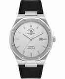 Santa Barbara Polo & Racquet Club Noble Men's Silver Dial Silver Case Black Leather Starp Watch