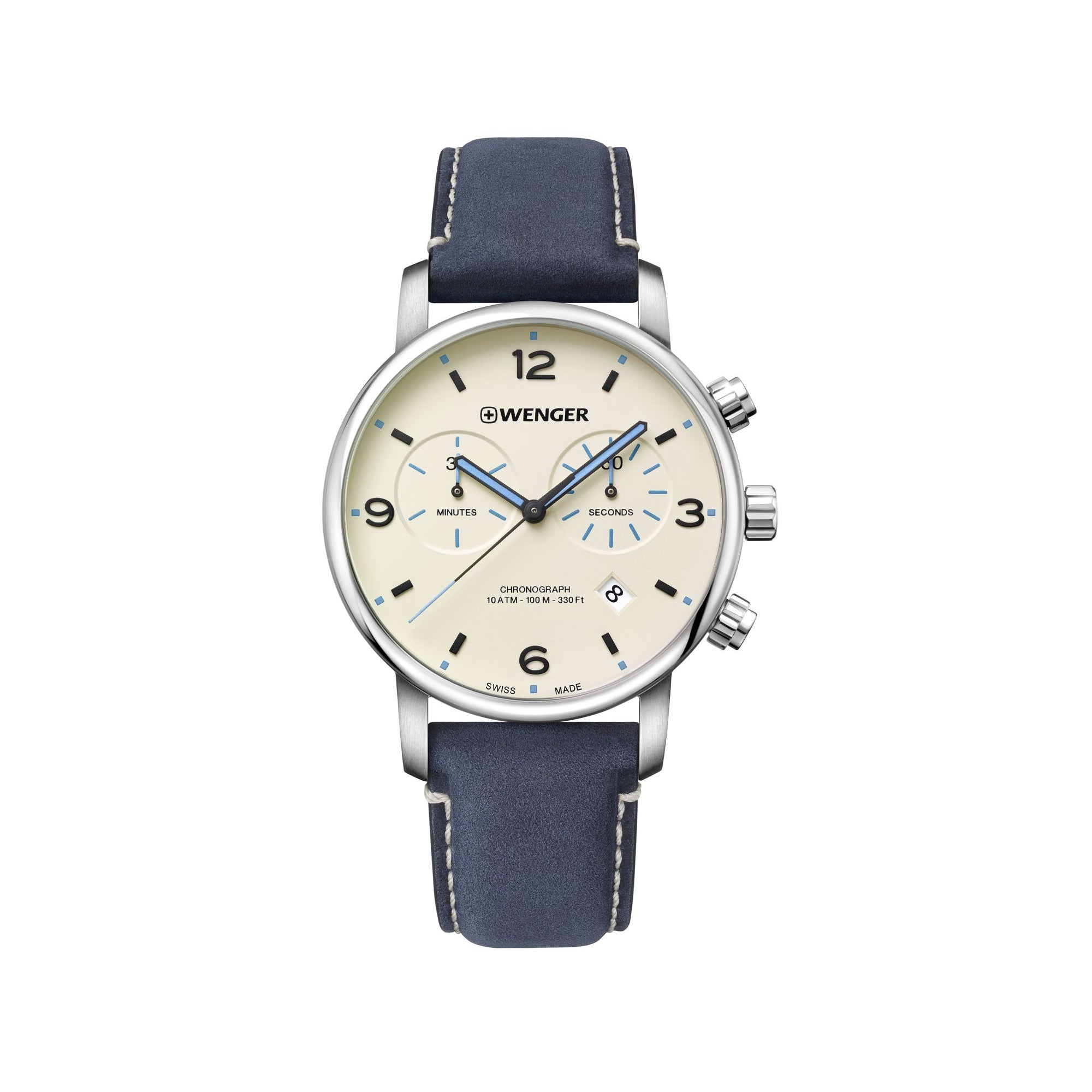 Wenger Urban Metropolitan Chrono 44 Cream-White Dial Blue Leather