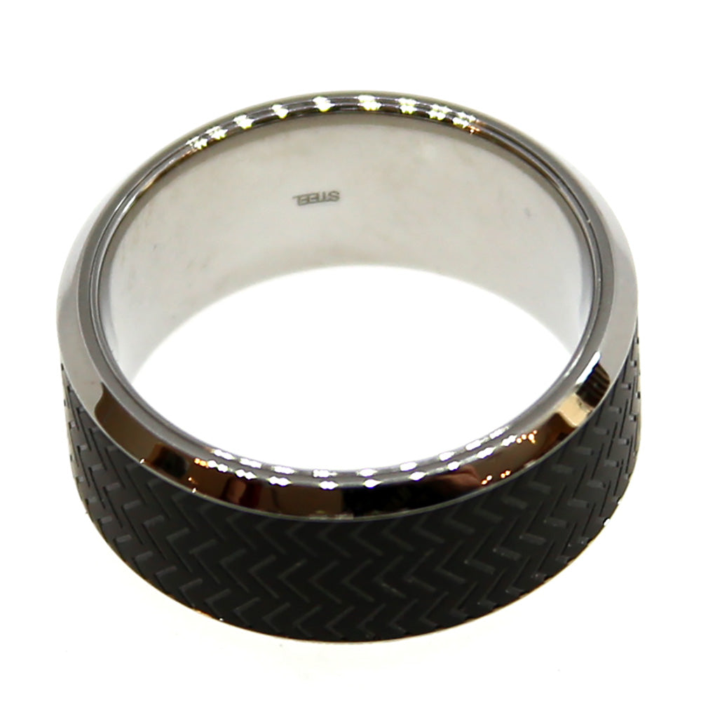 Armani Men'S Ring Stainless Steel, Combination Black & Silver Size 11.5