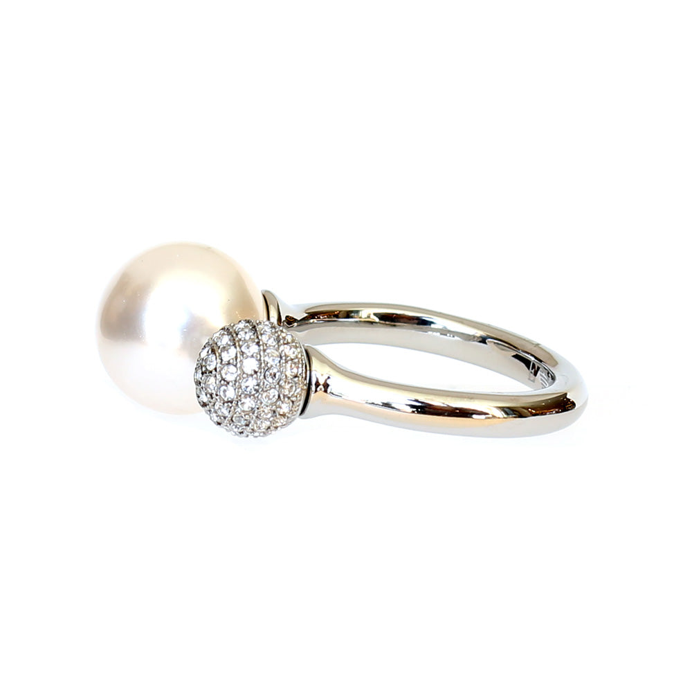 Armani Ladies Ring Stainless Steel Open Style With Pearl & Stones Size 8