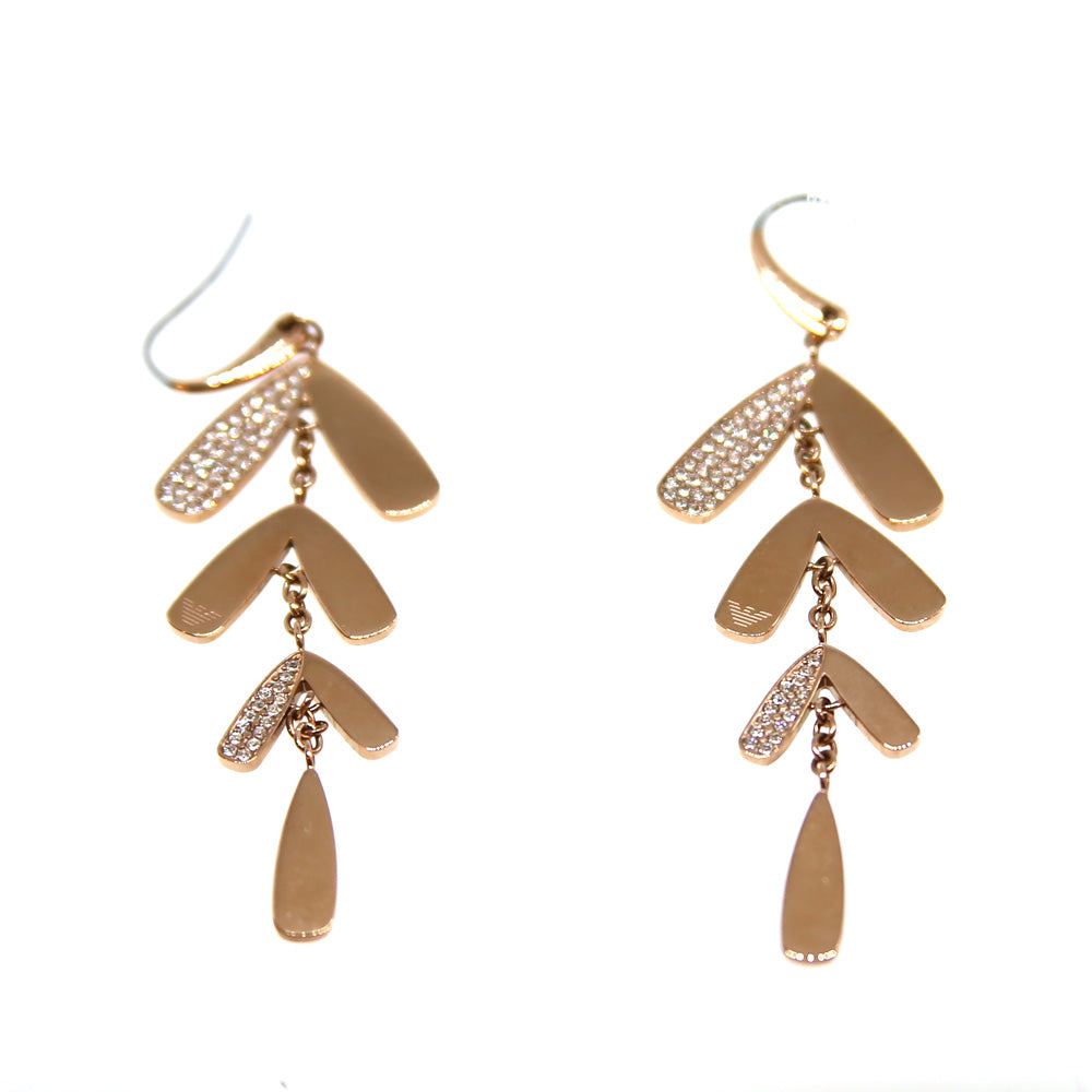 Armani Ladies Earrings Base Metal With Dangling Leaf Style & Stones Rosegold Plated | Earring | Fashion Jewellery | GCC | Jewellery | SP | Women Earrings | Womens Armani Ladies Earrings Base Metal With Dangling Leaf Style & Stones Rosegold Plated | Earring | Fashion Jewellery | GCC | Jewellery | SP | Women Earrings | Womens