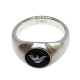 Armani Men'S Ring Stainless Steel Silver With Black Circle On Top & Brand Logo Size 11.5