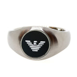 Armani Men'S Ring Stainless Steel Silver With Black Circle On Top & Brand Logo Size 11.5