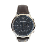 Armani Men's Watch Chronograph Matt-Finished Stainless Steel Case With Black Logo Pattern Dial