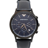 Emporio Armani Men's Watch Chronograph Full Stainless Steel Case With Black Plated / Dark Blue Dial