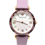 Emporio Armani Ladies Watch Plastic With Brown Marble Design Case & White Mother Of Pearl Dial