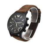 Armani Men's Watch Chronograph Stainless Steel With Black Dial & Brown Leather Strap