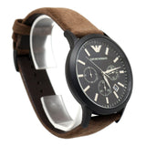 Armani Men's Watch Chronograph Stainless Steel With Black Dial & Brown Leather Strap