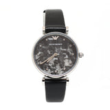 Emporio Armani Ladies Watch SS Case With Crystal On The Dial & Black Leather Strap