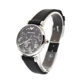Emporio Armani Ladies Watch SS Case With Crystal On The Dial & Black Leather Strap