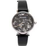 Emporio Armani Ladies Watch SS Case With Crystal On The Dial & Black Leather Strap