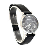 Emporio Armani Ladies Watch SS Case With Crystal On The Dial & Black Leather Strap