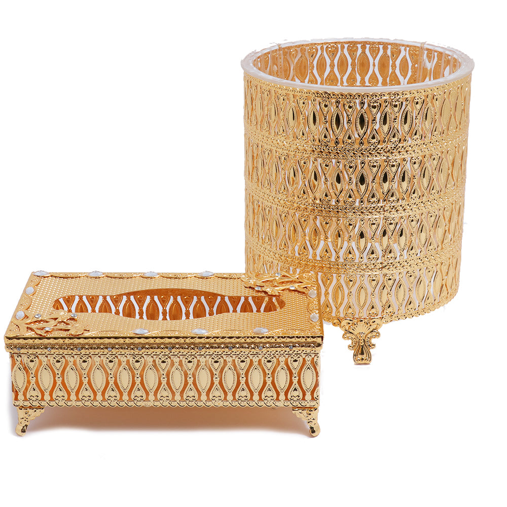 Ever Country Garbage Can With Tissue Box Gold Plated | Accessories Ever Country Garbage Can With Tissue Box Gold Plated | Accessories