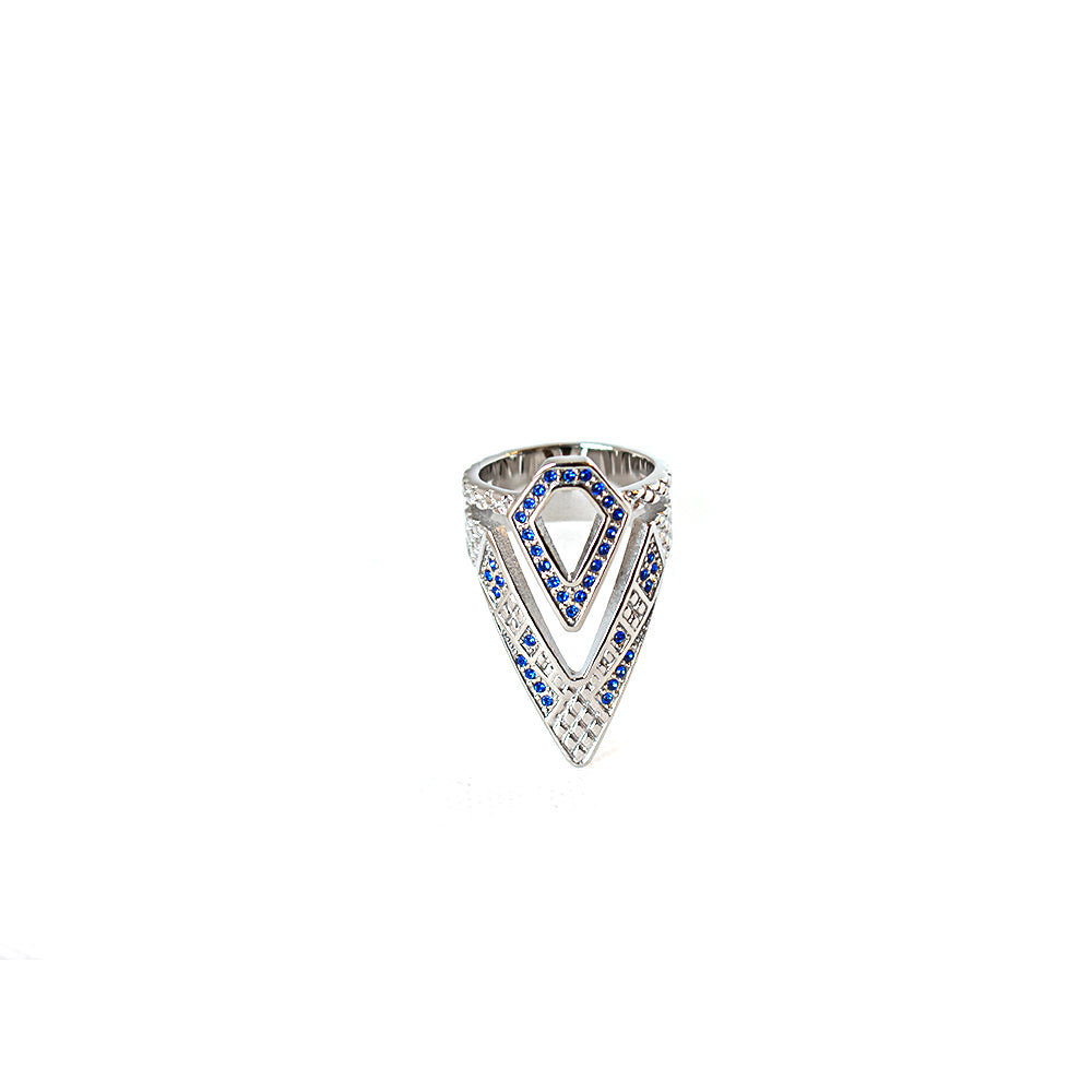 Just Cavalli Ring With V Shape Design With Blue Stone