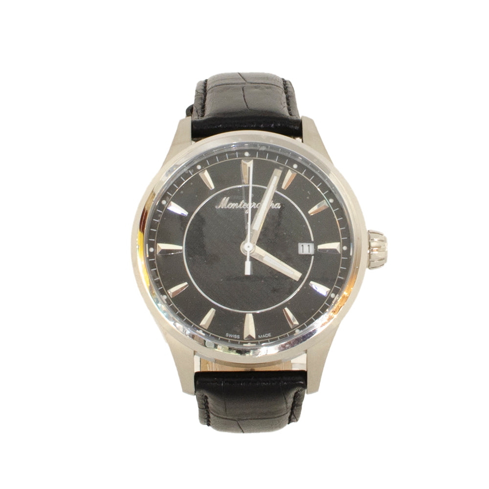 Montegrappa Fortuna 3H Watch Stl Blk Dial Blk Lthr | Fashion Watches | GCC | Mens | Mens Watches Montegrappa Fortuna 3H Watch Stl Blk Dial Blk Lthr | Fashion Watches | GCC | Mens | Mens Watches