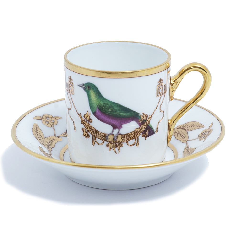 Richard Ginori Impero Voliere Merle Vert Coffee Cup With Saucer