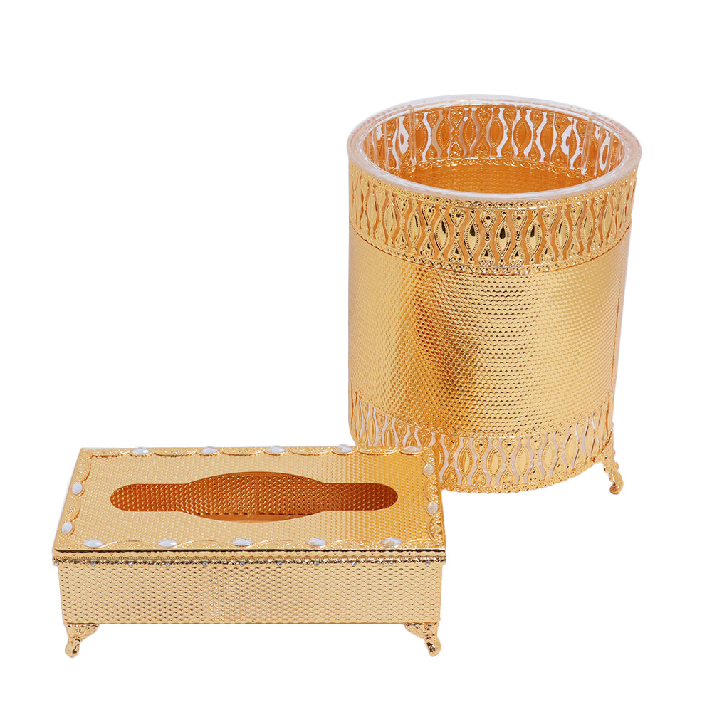 Ever Country Garbage Can With Tissue Box Gold Plated | Accessories Ever Country Garbage Can With Tissue Box Gold Plated | Accessories
