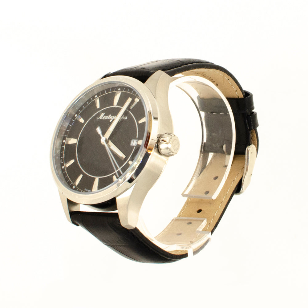 Montegrappa Fortuna 3H Watch Stl Blk Dial Blk Lthr | Fashion Watches | GCC | Mens | Mens Watches Montegrappa Fortuna 3H Watch Stl Blk Dial Blk Lthr | Fashion Watches | GCC | Mens | Mens Watches
