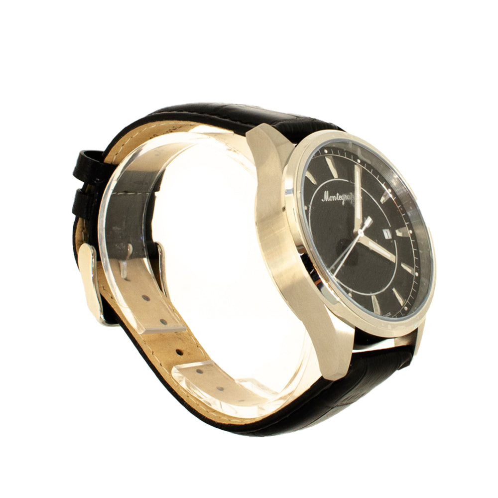 Montegrappa Fortuna 3H Watch Stl Blk Dial Blk Lthr | Fashion Watches | GCC | Mens | Mens Watches Montegrappa Fortuna 3H Watch Stl Blk Dial Blk Lthr | Fashion Watches | GCC | Mens | Mens Watches