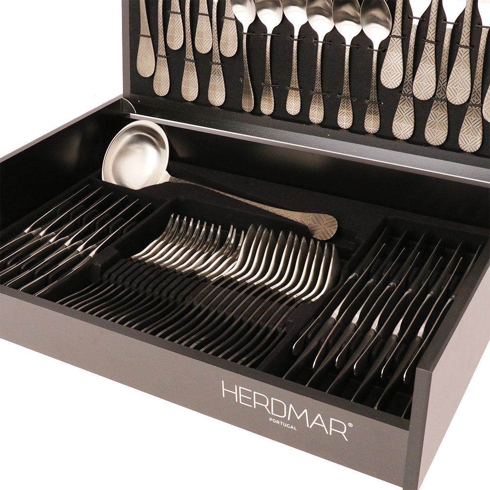Herdmar Rocco 18/10 Cutlery Set Mat Black Handle 75 pcs