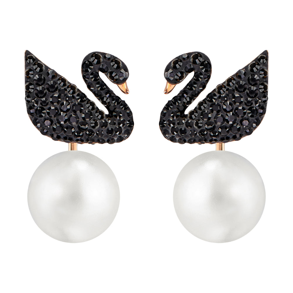 Swarovski Iconic Swan Pierced Earring Jackets, Black, Rose Gold