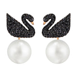 Swarovski Iconic Swan Pierced Earring Jackets, Black, Rose Gold Plating