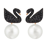 Swarovski Iconic Swan Pierced Earring Jackets, Black, Rose Gold Plating