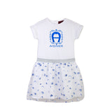 فستان بناتي من القطن جيرسي باللونين الأزرق والأبيض من Aigner Kids