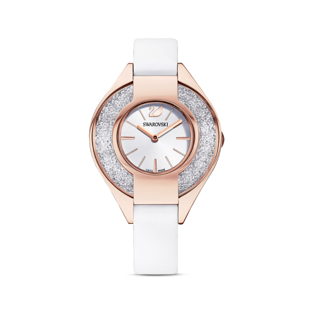 Swarovski Crystalline Sporty Watch Leather Strap, White, Rose-Gold Ton ...