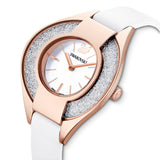 Swarovski Crystalline Sporty Watch Leather Strap, White, Rose-Gold Tone Pvd