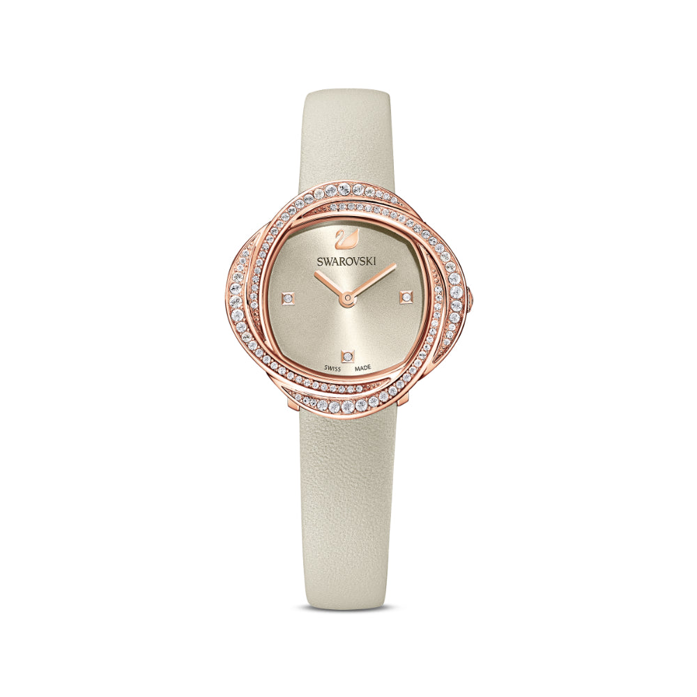Swarovski Crystal Flower Watch Leather Strap, Red, Rose-Gold Tone