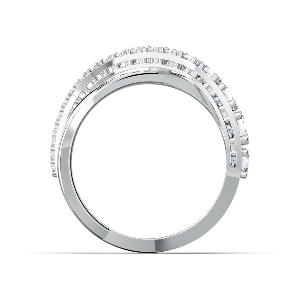 Swarovski Twist Rows Ring White, Rhodium Plated – Blue Salon