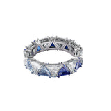Swarovski Millenia Cocktail Ring Triangle Cut Crystals, Blue, Rhodium Plated