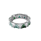 Swarovski Millenia Cocktail Ring Triangle Cut Crystals, Green, Rhodium Plated