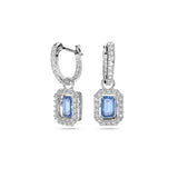 Swarovski Una drop earrings, Octagon cut, Blue, Rhodium plated