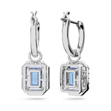 Swarovski Una drop earrings, Octagon cut, Blue, Rhodium plated