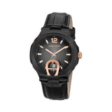 AIGNER Men's Taviano Gun Rose Gold & Black Leather Watch