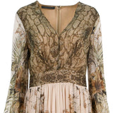 Alberta Ferretti Floral and Snake Print Silk Long Dress