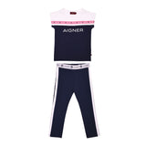 Aigner Kids طقم تي شيرت وبنطال ضيق للفتيات باللون الأزرق الداكن