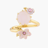 Les Nereides Pink And Pale Violet Flowers On A Pink Stone Adjustable Ring