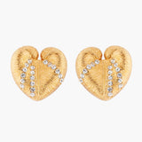 Les Nereides Golden Heart And Rhinestones Earrings