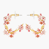 Les Nereides Japanese Cherry Blossom And Goldren Branch Hoop Earrings