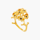 Les Nereides Flamboyant Ochids And Cut Crystal Hreart Cocktail Ring