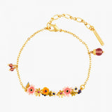 Les Nereides Romantic Flowers And Dangling Glass Beads Thin Bracelet