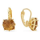 Les Nereides Golden Brown Diamantine Square Stone Clip-On Earrings