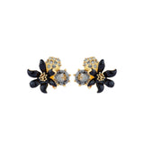 Les Nereides Black Lily and Sphere Paved With Crystal Clip-On Earrings
