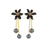 Les Nereides Black Lily and Cultured Pearls Post Earrings